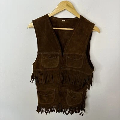 Vintage Western Cowboy Cowgirl Leather Suede Tassels Vest 36 S/M - Image 1 of 4