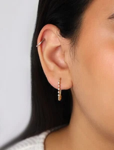 Round VS/F-G Diamond 14k Gold Safety Pin Earrings Handmade Jewelry- The Jewelz - Picture 1 of 9