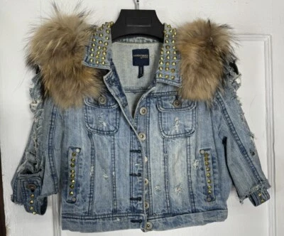 Chaqueta Jeans Denim de Piel de Zorro Personalizada con Puntas Rock Metal Punk Lujo Glamour Grande Foto 1 de 4