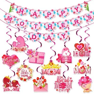 Mother’s Day Decoration Happy Mother’s Day Banner with Mother’s Day Hanging S... - Picture 1 of 7