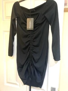 PLT RIBBED RUCHED BARDOT BODYCON DRESS SIZE 12/14 - Picture 1 of 8