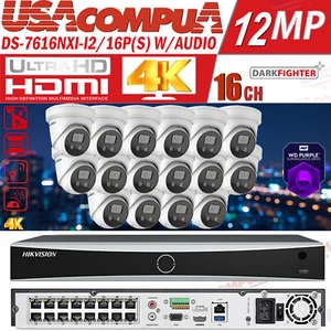 Hikvision 4K 16CH 12MP CCTV AcuSense Security Camera Turret W/Audio 4TB - Picture 1 of 15
