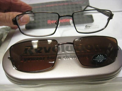 NEW Revolution Eyeglass Frame W/ Magnet sun shade REV701 LATTE 52-17-140 w/case - Image 1 of 4