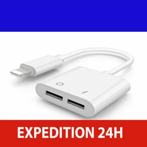 Adaptateur 2 en 1 Double port Audio écouteurs chargeur pour IPHONE musique port - Photo 1 sur 6