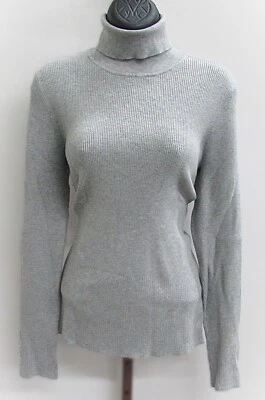 WHBM Women Gray Ribbed Knit Turtleneck Top w Button Cuffs Size XL - Image 1 of 2