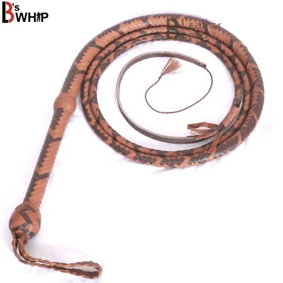 LB'S WHIP Indiana Jones Bull Whip 08 Foot 16 Strands Brown Cow Hide Real Leather Bullwhip