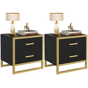 2 Drawers Nightstand Set of 2 End Table with Metal Leg for Living Room & Bedroom - Picture 1 of 8