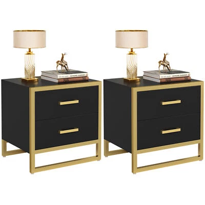 YINTATECH 2 Drawers Nightstand Set of 2 End Table with Metal Leg for Living Room - Image 1 of 4