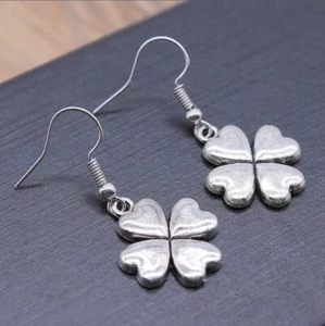 Women's Fashion Jewelry Silver Color Irish Four Leaf Clover Earrings 44-12 - Picture 1 of 4