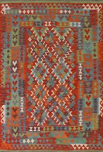 Geometric Reversible Kilim Colorful Rug 5x8 ft. Wool Flatweave Carpet