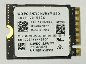 WD 512GB M.2 2230 SSD NVMe PCIe4x4 SN740 For Steam Deck ASUS ROG Ally Surface pr - Picture 1 of 8