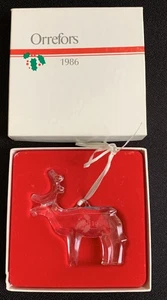 Orrefors 1986 Swedish Crystal Christmas Ornament EUC In Box Reindeer - Picture 1 of 3