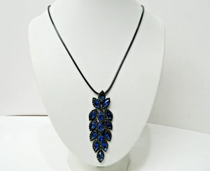 Blue stone pendent on 16" black Necklace Upcycled - Picture 1 of 3