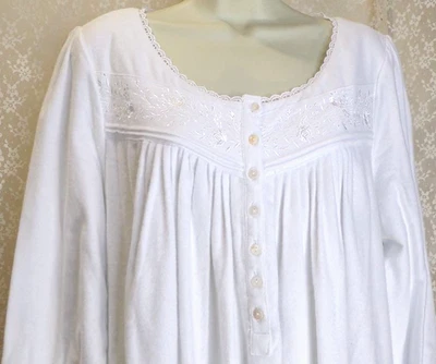 EILEEN WEST Camisón Largo Algodón Franela Manga Larga Vestido Bolsillos Talla M BLANCO Foto 1 de 4