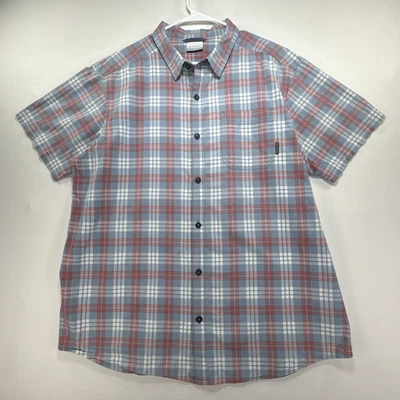 Camisa de algodón a cuadros azul XL con botones de manga corta Columbia para hombre Foto 1 de 4