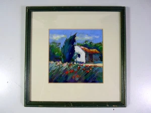 Pastel XX° CABANON SOUS MISTRAL Signé Philippe Janin cadre bois sous verre - Picture 1 of 9