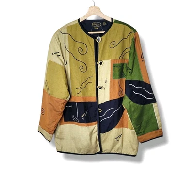 NUEVO CON ETIQUETAS Chaqueta de Lona Alex Kim Patchwork Talla 1X Boho Artística Palanca Botón De Colección Foto 1 de 4