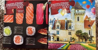Lot of 2 Puzzle Bug 500 Piece Jigsaw Puzzles - SUSHI and CHATEAU DES MILANDES  - Image 1 of 2