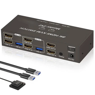 8K Dual Monitor HDMI KVM Switch SW220 2 PC 1 Output Simultaneous Display Japan - Image 1 of 4