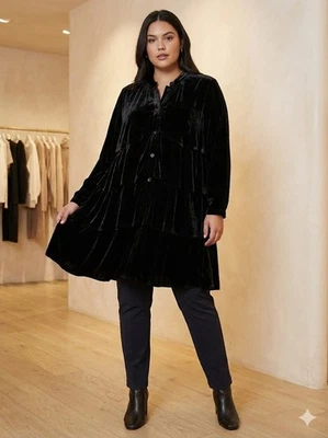 Chaqueta túnica Citron Santa Monica talla grande 1X 2X terciopelo negro con volantes en capas arte Foto 1 de 4