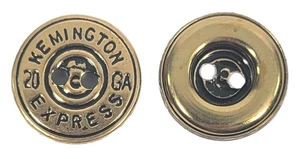 (12) Lote de botones planos redondos de 2 agujeros tono dorado vintage KEMINGTON EXPRESS 20 GA 18 cm - Imagen 1 de 2