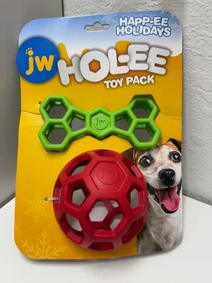 Paquete de juguetes para perros JW Hol-ee bola roja y hueso verde masticar juguetes de goma duraderos para mascotas Foto 1 de 4