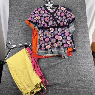 Peaches Scrub Top Womens Extra Large Multicolor Floral Print Nursing Lot Pants - Image 1 of 4