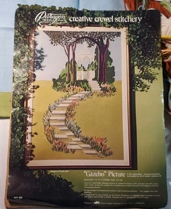 Vtg 1974 Paragon  Embroidery Kit - Gazebo By Phyllis Hall - Partially Completed - Picture 1 of 7