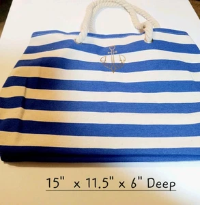Nautical Canvas Style Tote by Avon 2024. Solid  Base insert for sturdiness. New - Picture 1 of 7