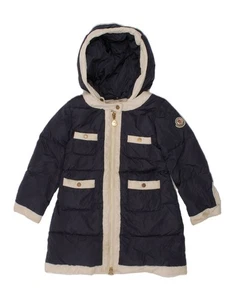MONCLER Girls Hooded Padded Coat 4-5 Years Navy Blue Colourblock Polyamide DQ84 - Picture 1 of 6