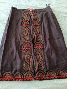 Sweet by Miss Me 100% Linen Embroidered Beaded Skirt Size L Brown - Picture 1 of 5