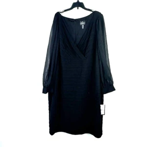 Adrianna Papell Womens Plus 20W Black V Neck Long Sleeves Dress NWT DA11 - Picture 1 of 6