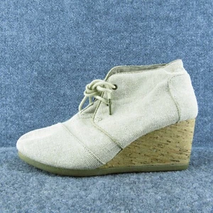 TOMS Women Ankle Boots Beige Fabric Lace Up Size 8 Medium - Picture 1 of 9