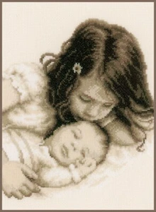 Vervaco Counted Cross Stitch Kit Baby And Sister 8.8" x 10.8" - Picture 1 of 2