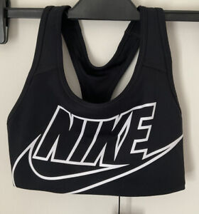 NIKE BNWT Futura Black Sports Bra Medium Support Womens Size XS Gym Training
