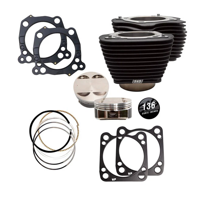 S&S Cycle Moto Motorcycle M8 136 Inch Big Bore Cylinder & Piston Kit Black Fins - Image 1 of 1
