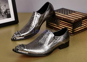 HOT Sale Men Pointed Toe Leather Metal Wedding Dress Formal Slip On Party Shoes - Picture 1 of 7