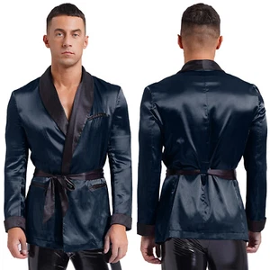 Men's Silk Satin Pajamas Set Short Sleeves Top and Bottom Boxer Shorts Shirt Set - Picture 1 of 64