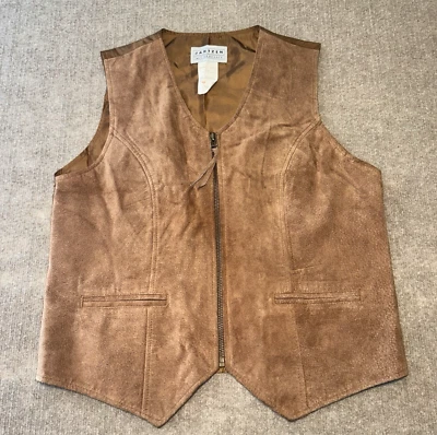 Vintage Jantzen Leather Vest Classic Western Womens S Brown Suede Zip Up Lined - Image 1 of 4