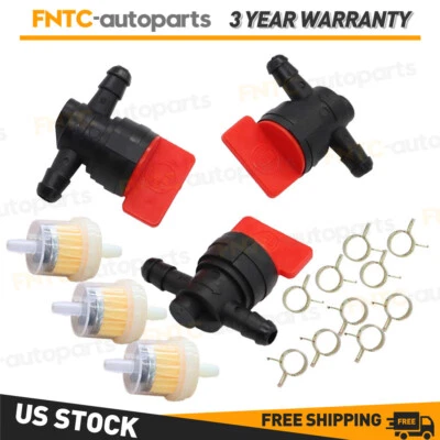 FNTC_AUTOPARTS 3X In Line Fuel Gas Filter Shut Cut Off Valve Clamp 1/4" Lawn Mower Parts