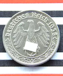 GERMAN Coin 50 REICHSPFENNIG 1938 A Nickel SWASTIKA 3RD REICH WW2 +RARE+ Pfennig - Picture 1 of 5