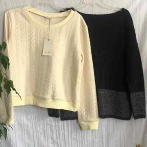 GAP & SIS SIS (NWT)Sz L cream thick cable knit & black gray color block sweaters - Picture 1 of 14