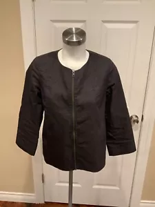 Eileen Fisher Black Collarless 3/4 Sleeve Zip-Up Jacket, Size XS - Picture 1 of 6