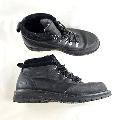 Botas Polo Ralph Lauren Para Hombres 9.5D Cuero Negro Wittier Suela Gruesa Goma Informales Foto 1 de 4