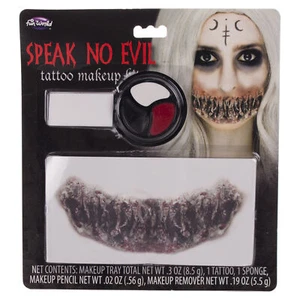 Tatuaje temporal Fun World Freakshow Speak No Evil 5 piezas maquillaje de demonio de Halloween... - Imagen 1 de 1
