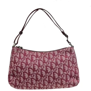 CHRISTIAN DIOR Logo Trotter Pattern Hand Bag Canvas Leather Red SHW 95EE049 - Picture 1 of 15