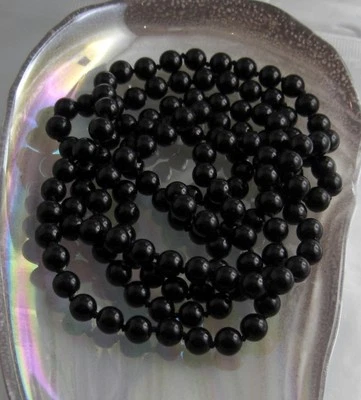 Lange Perlenkette Art Deco Stil 122 -126 cm lang Schwarz Black Pearl - Bild 1 von 3