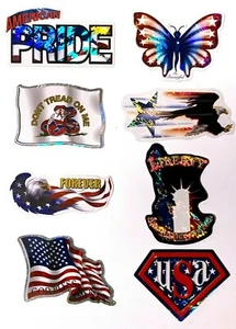 Juego completo de 8 calcomanías de estrellas y rayas patrióticas bandera de Estados Unidos - Imagen 1 de 11