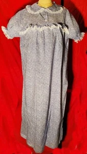 Size Large Long Gown Blue w Mini White Flowers 100% Cotton USA Made CLOSE OUT - Picture 1 of 2