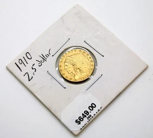 1910 Gold $2.50 2 1/2 Dollar Indian Head Eagle Coin In Plastic - Picture 1 of 4